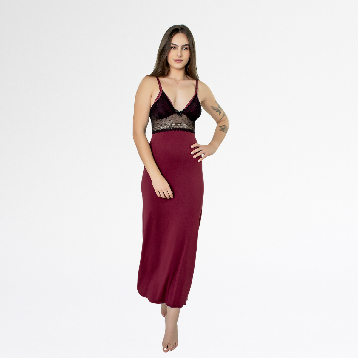 Kit Robe Noiva Roupão Camisola Amamentação Longa Maternidade - Rubro c/ Preto - Altiê Intimate