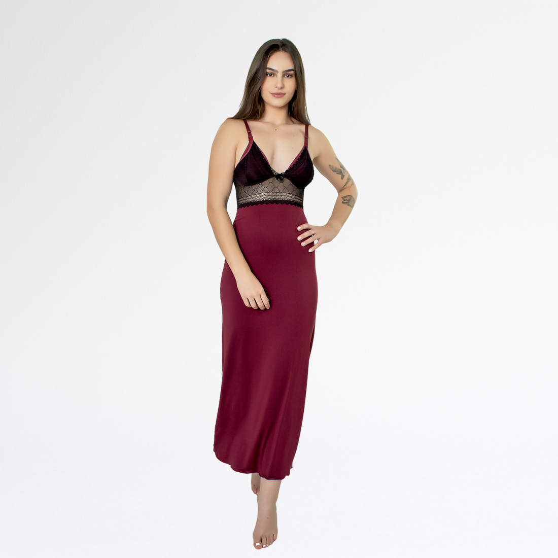 Kit Robe Noiva Roupão Camisola Amamentação Longa Maternidade - Rubro c/ Preto - Altiê Intimate