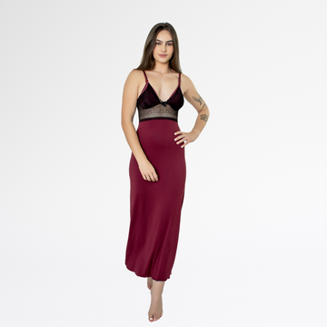 Kit Robe Noiva Roupão Camisola Amamentação Longa Maternidade - Rubro c/ Preto - Altiê Intimate
