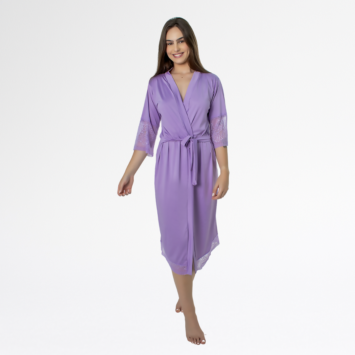 Kit Robe Noiva Roupão Camisola Amamentação Longa Maternidade - Lavanda - Altiê Intimate