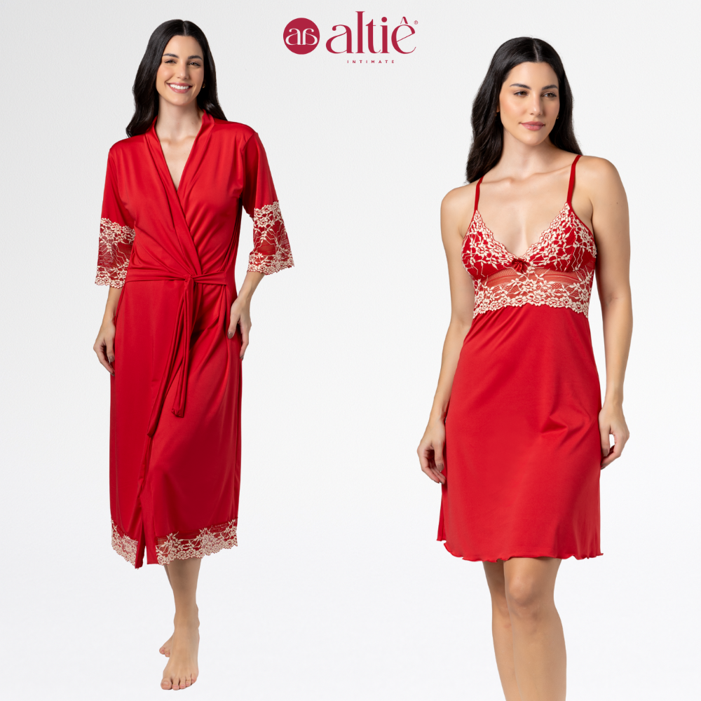 Kit Robe Longo Bicolor com Camisola Curta Bicolor Feminino | Elegância, Conforto e Luxo para Noite - Altiê Intimate