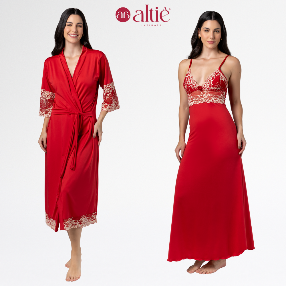 Kit Robe Longo + Camisola Longa Bicolor Luxo Feminino