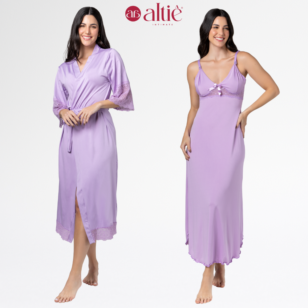 Kit Camisola Longa com Robe Feminino em Renda Luxo – Elegante, Confortável e Sofisticado - Altiê Intimate