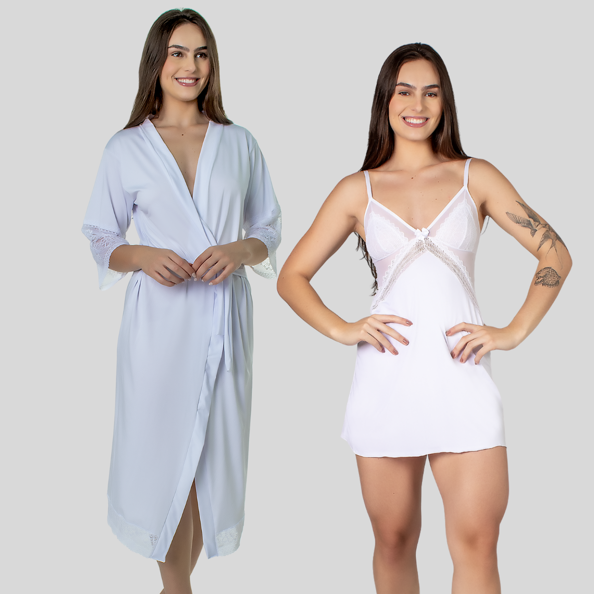 Kit Robe Noiva Roupão Hobe Camisola Sensual Sexy Com Tule