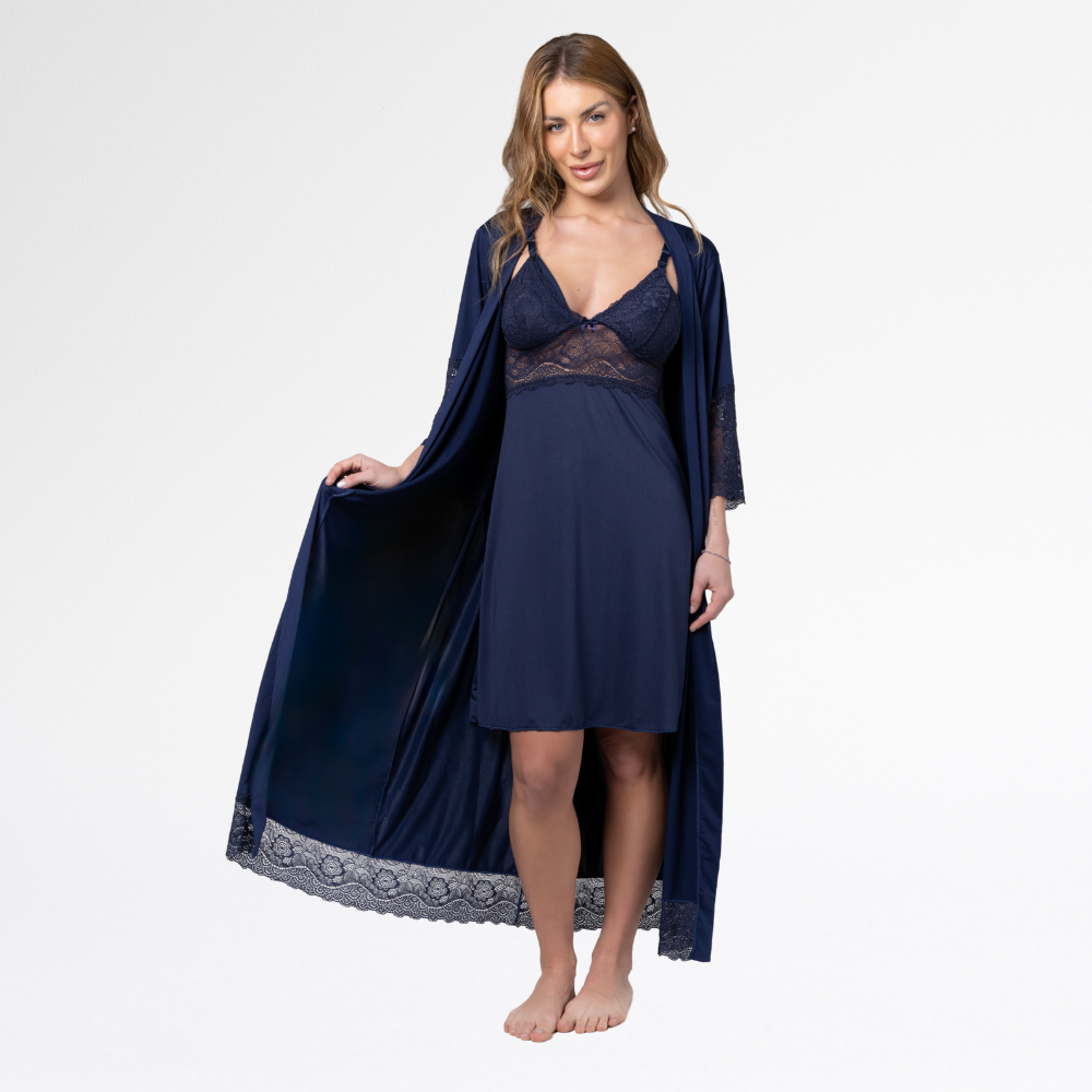 Kit Robe Noiva Roupão Camisola Amamentação Curta Maternidade