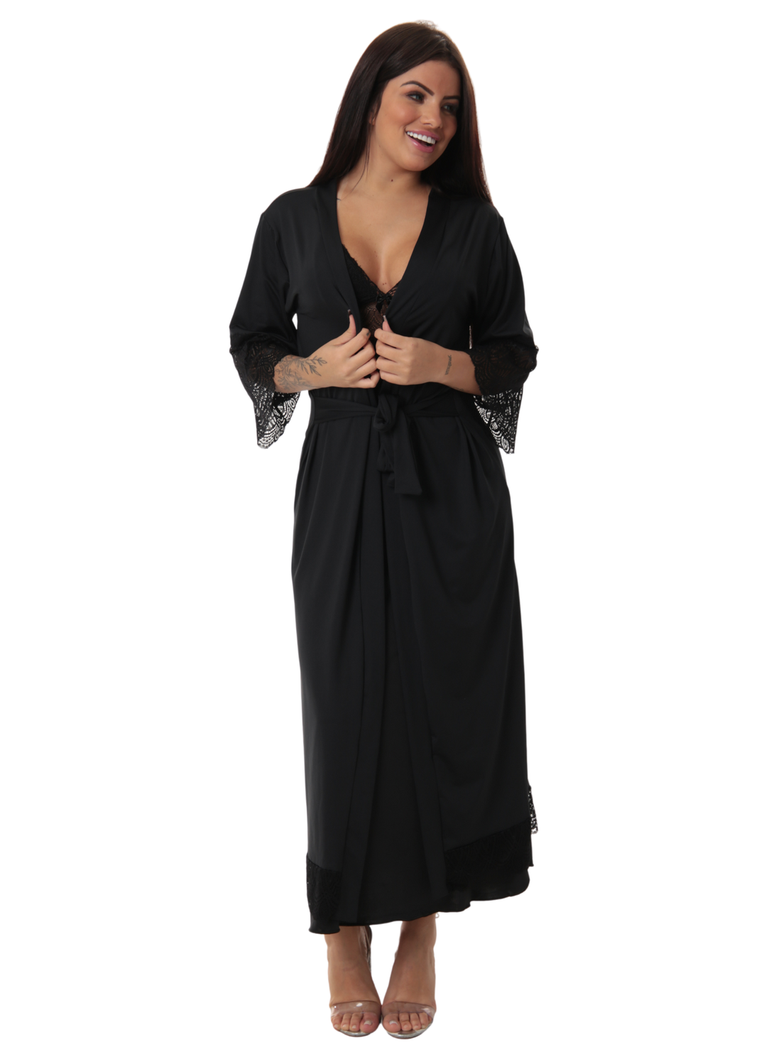 ROBE NOIVA FEMININO ROUPÃO DE RENDA LUXO HOBE-PRETO