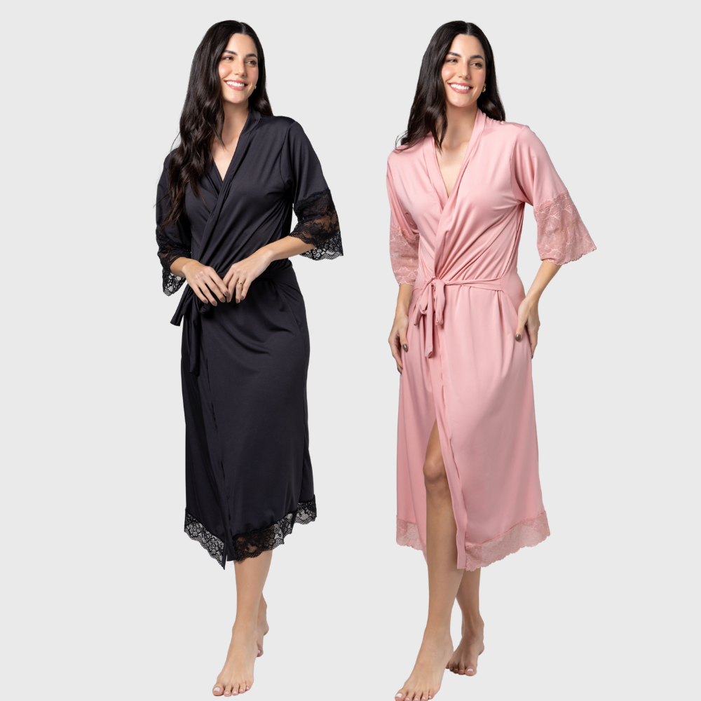 KIT 2 ROBE NOIVA FEMININO ROUPÃO DE RENDA LUXO HOBE - Altiê Intimate