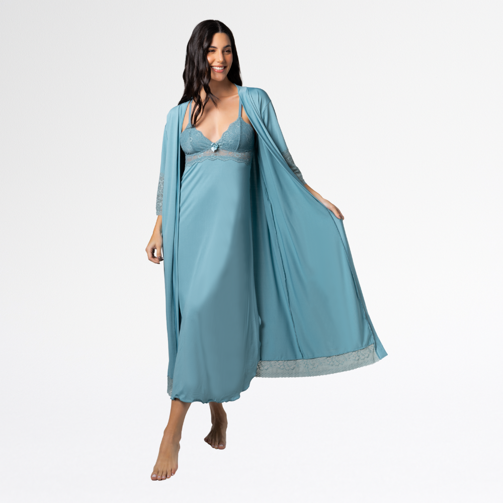 Kit Camisola Robe Longo Sensual Renda Conforto Feminino Luxo - Altiê Intimate