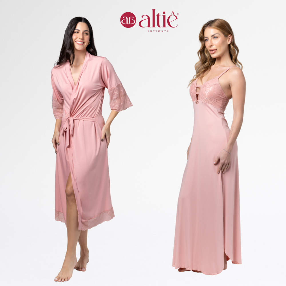 Kit Serenity Luxo – Robe Longo + Camisola Longa em Renda Feminina - Altiê Intimate