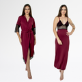 Kit Robe Noiva Roupão Camisola Amamentação Longa Maternidade - Rubro c/ Preto - Altiê Intimate