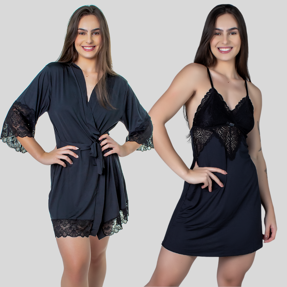 Kit Robe Feminino Luxo Noiva Camisola Renda Confortável