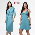 Kit Maternidade Luxo Robe Longo + Camisola Curta Amamentação Confortável - Altiê Intimate