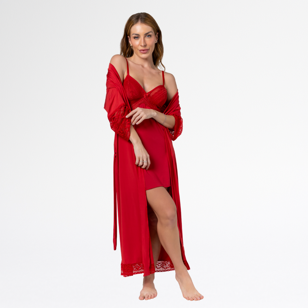 Kit Robe Noiva Roupão Hobe Camisola Sensual Sexy Com Tule