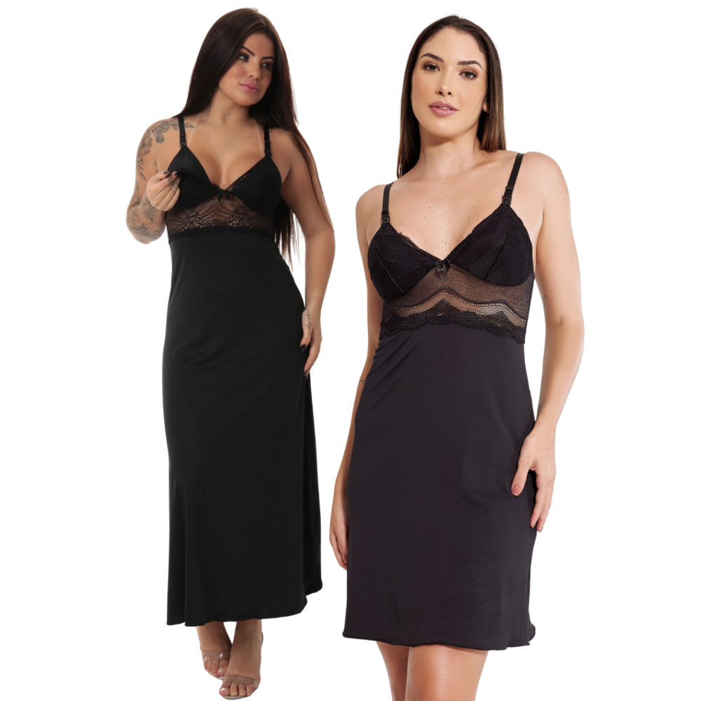 Kit Camisola Amamentação Longa Camisola Gestante Curta