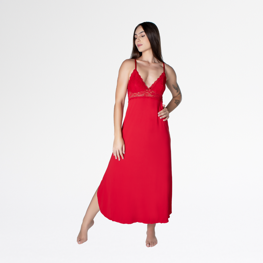 Camisola Longa Nadador Renda Luxo Alças Cruzadas Conforto - Rubi - Altiê Intimate
