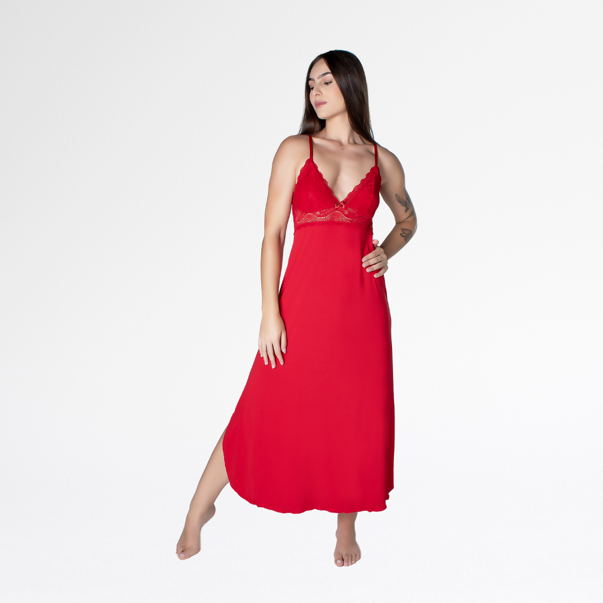 Camisola Longa Nadador Renda Luxo Alças Cruzadas Conforto - Rubi - Altiê Intimate