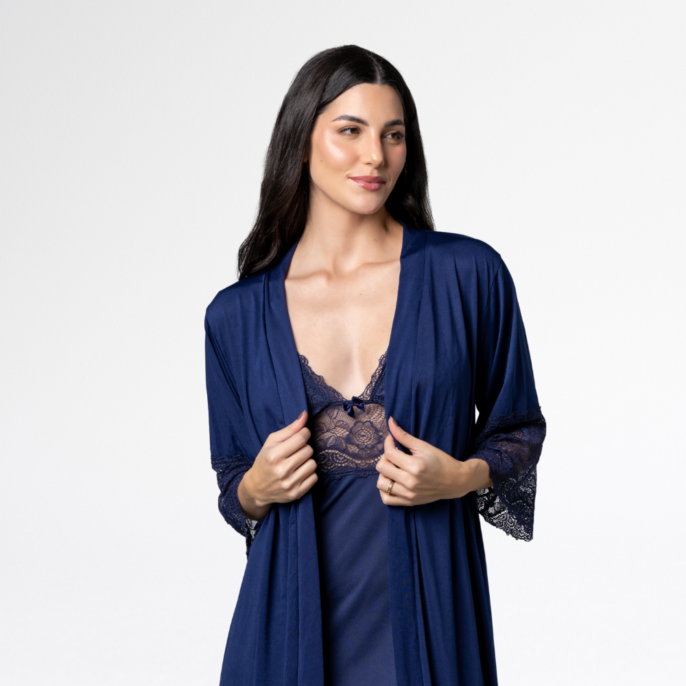 Kit Robe Noiva Camisola Amamentação Curta Gestante Maternidade - Altiê Intimate