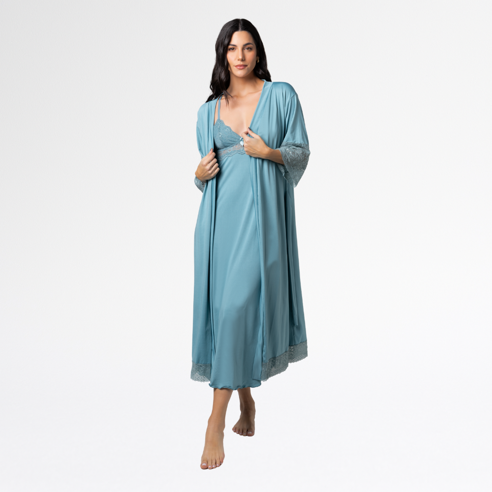 Kit Camisola Robe Longo Sensual Renda Conforto Feminino Luxo - Altiê Intimate