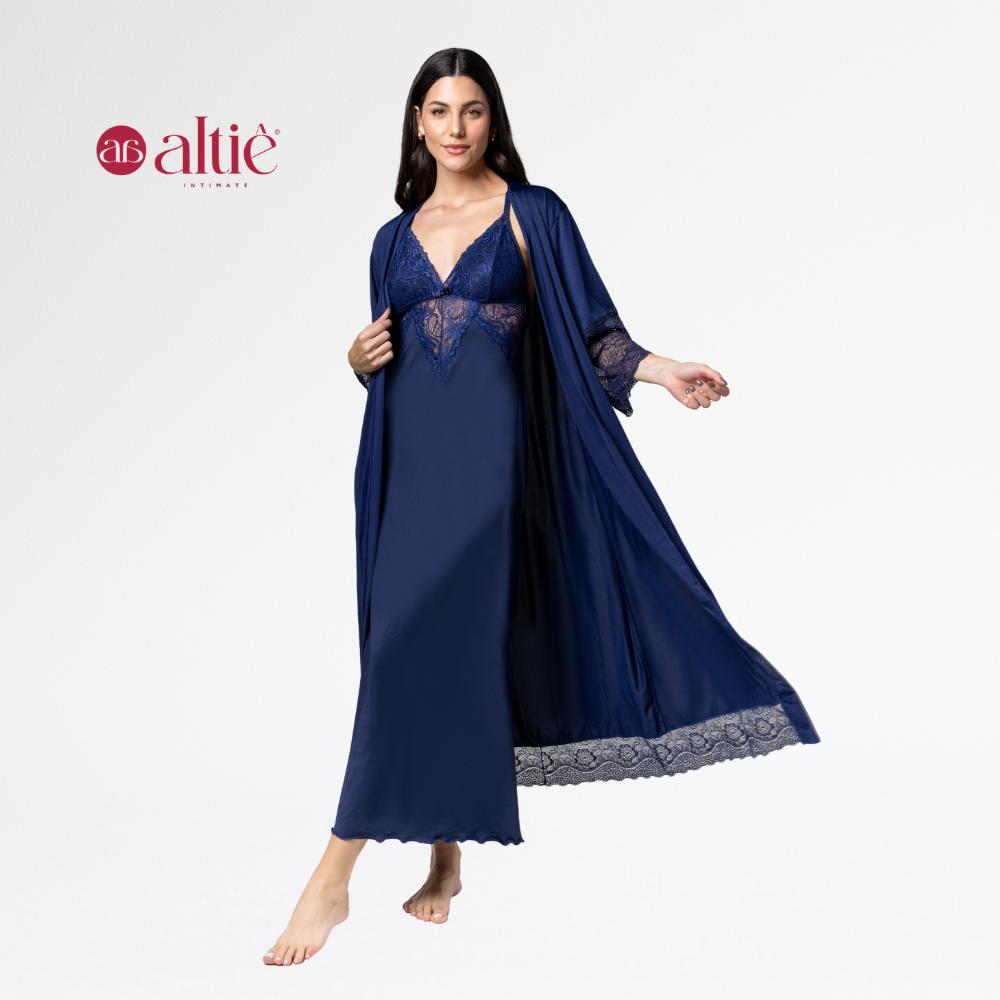 Kit Camisola Longa com Robe Luxo em Renda Feminino – Sensual, Elegante e Confortável - Altiê Intimate