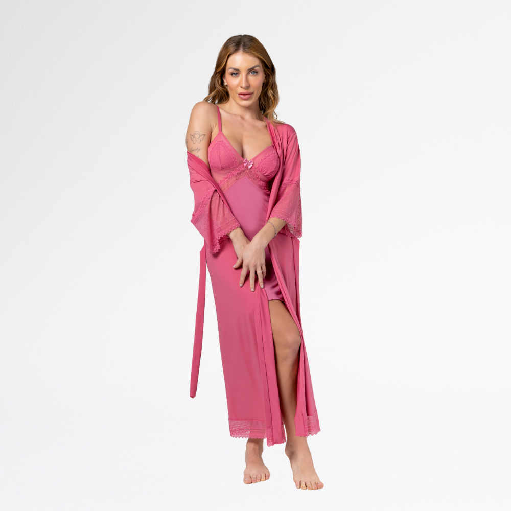 Kit Robe Noiva Roupão Hobe Camisola Sensual Sexy Com Tule - Altiê Intimate