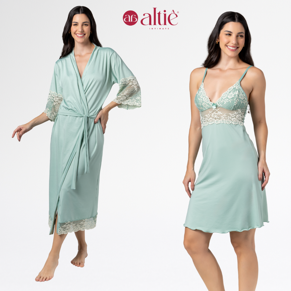Kit Robe Longo Bicolor com Camisola Curta Bicolor Feminino | Elegância, Conforto e Luxo para Noite - Altiê Intimate