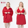 Kit Robe Curto Plus Size Amamentação + Camisola com Abertura Frontal Premium | Pós-Parto, Maternidade, Elegância e Conforto - Altiê Intimate