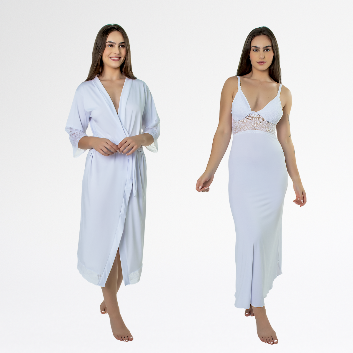 Kit Robe Noiva Roupão Camisola Amamentação Longa Maternidade - Branco - Altiê Intimate
