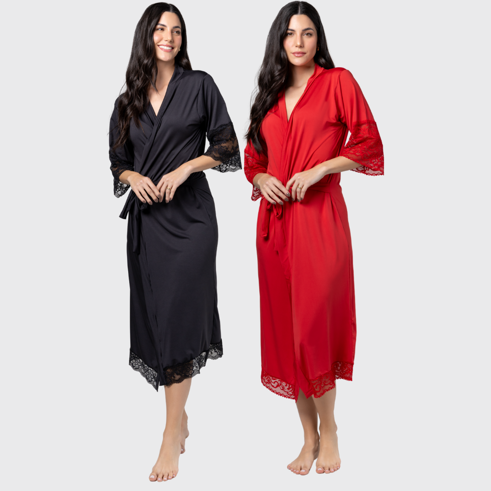KIT 2 ROBE NOIVA FEMININO ROUPÃO DE RENDA LUXO HOBE - Altiê Intimate
