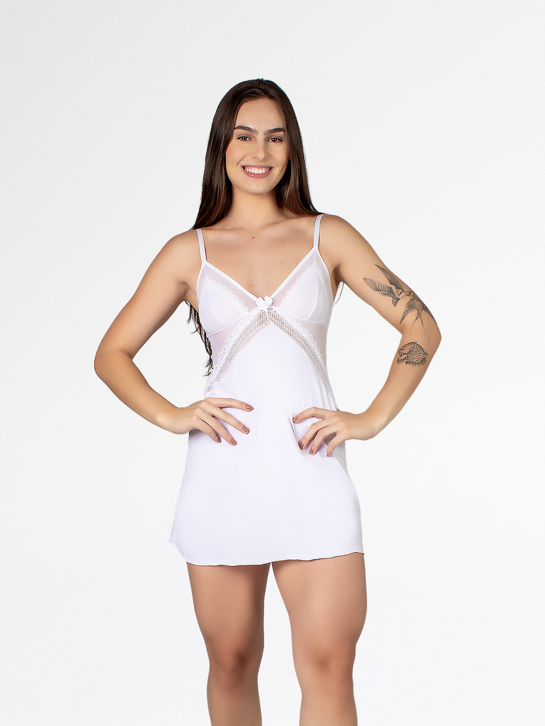 CAMISOLA SENSUAL SEXY RENDADA COM TULE-BRANCO - Altiê Intimate