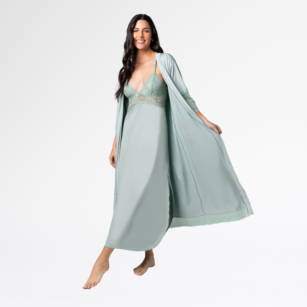 Kit Camisola Robe Longo Sensual Renda Conforto Feminino Luxo - Altiê Intimate