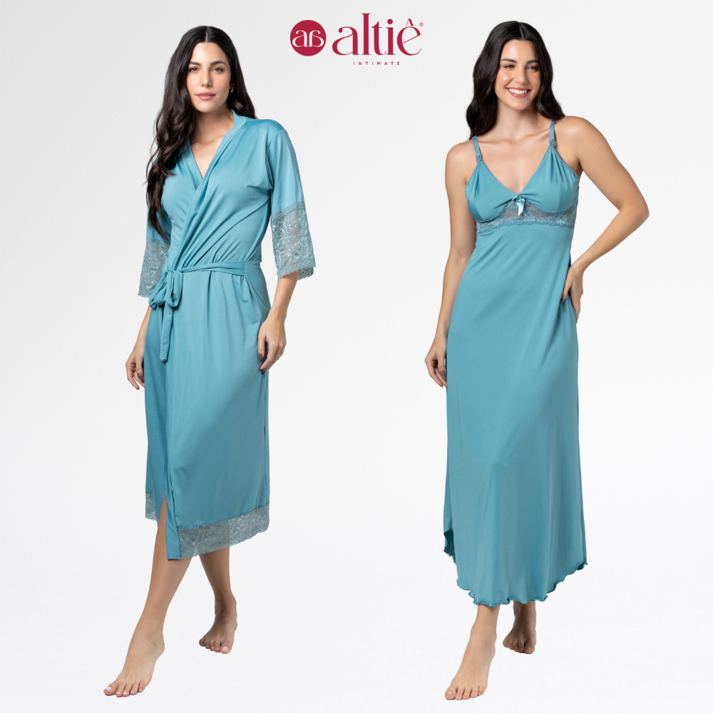 Kit Camisola Longa com Robe Feminino em Renda Luxo – Elegante, Confortável e Sofisticado - Altiê Intimate
