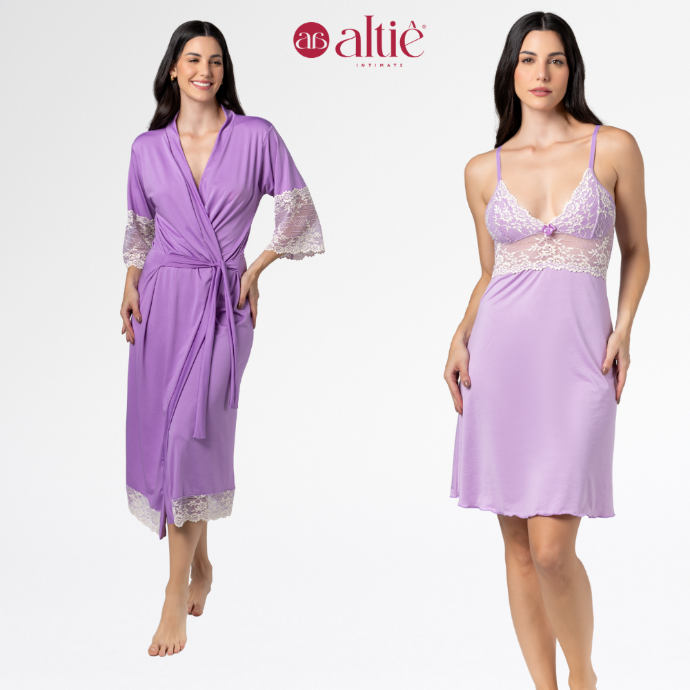 Kit Robe Longo Bicolor com Camisola Curta Bicolor Feminino | Elegância, Conforto e Luxo para Noite - Altiê Intimate
