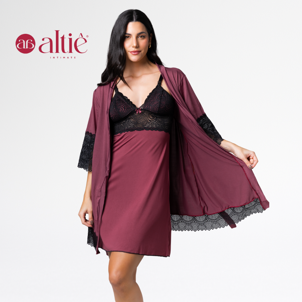 Kit Robe e Camisola curto de Amamentação com Abertura Frontal | Conforto e Elegância