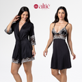 Kit Camisola Curta Bicolor com Robe Luxo Feminino em Renda – Sensual e Confortável - Altiê Intimate