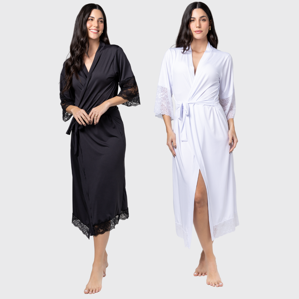 KIT 2 ROBE NOIVA FEMININO ROUPÃO DE RENDA LUXO HOBE - Altiê Intimate