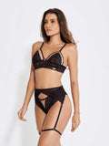 Conjunto Lingerie Cinta Liga Rendada Pingente-PRETO - Altiê Intimate