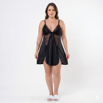 Camisola Plus Size Sensual com Renda Feminina Luxo