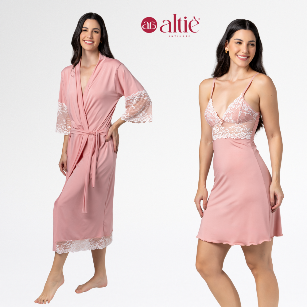 Kit Robe Longo Bicolor com Camisola Curta Bicolor Feminino | Elegância, Conforto e Luxo para Noite - Altiê Intimate