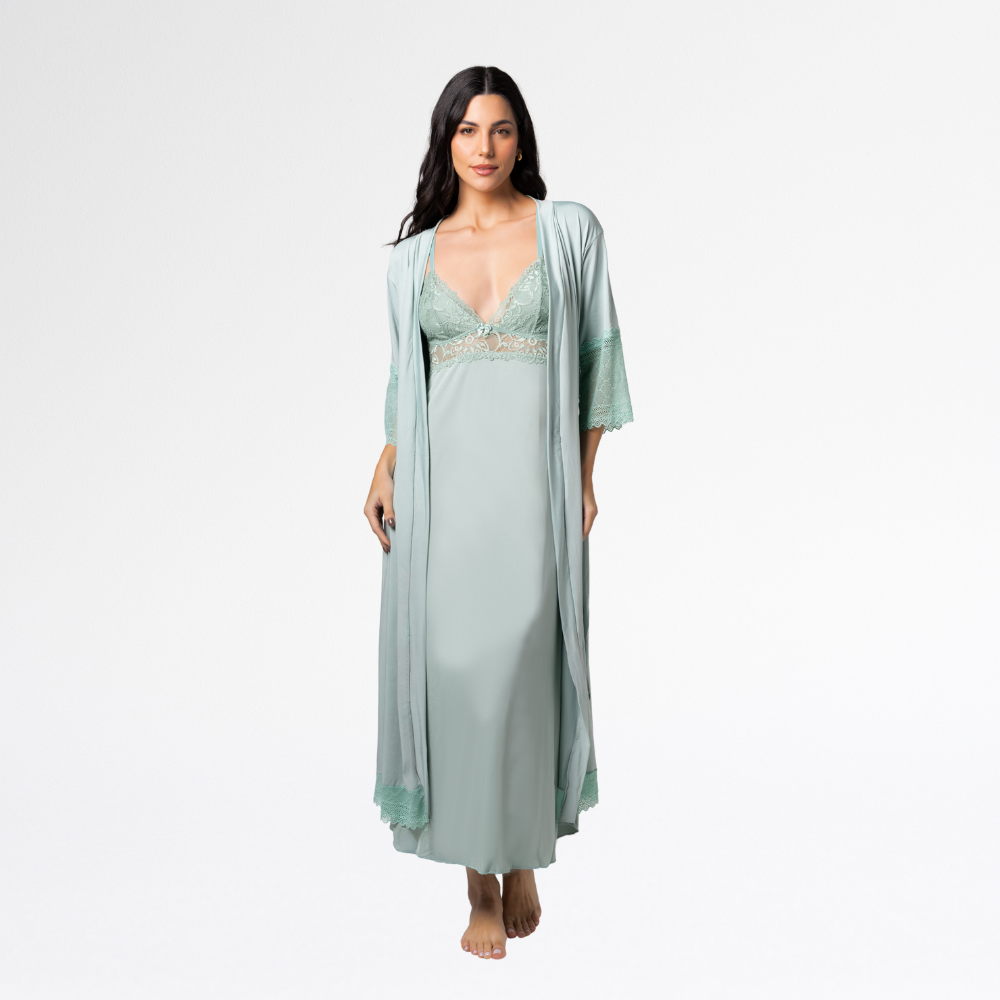 Kit Camisola Robe Longo Sensual Renda Conforto Feminino Luxo - Altiê Intimate