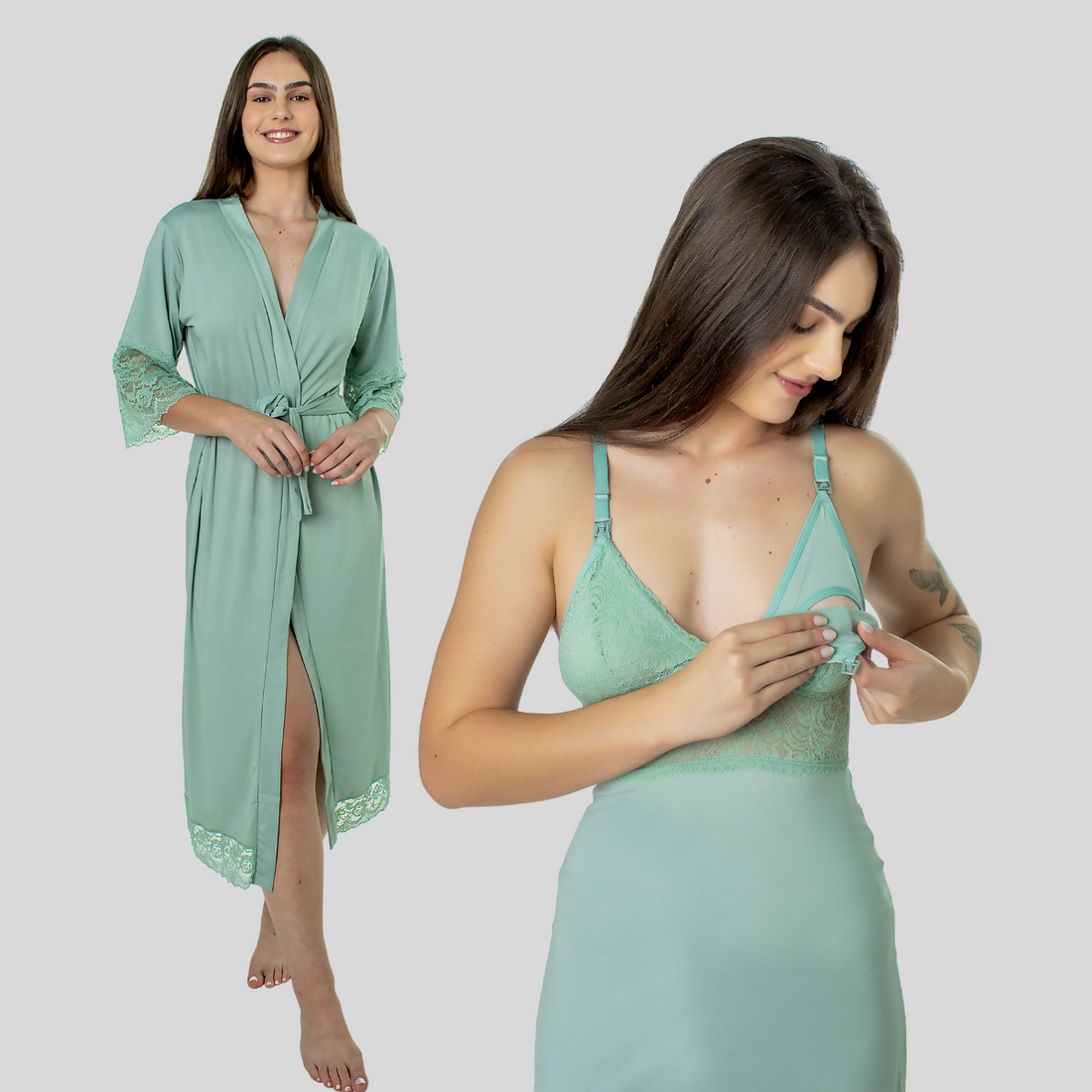 Kit Robe Noiva Roupão Camisola Amamentação Curta Maternidade