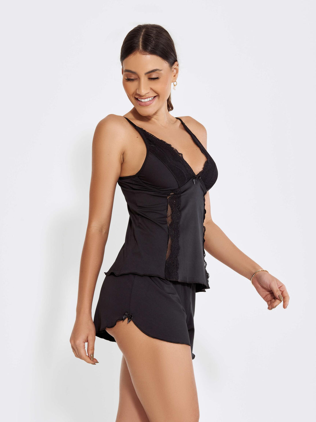 BABY DOLL FEMININO SEXY COM DETALHE EM RENDA-PRETO