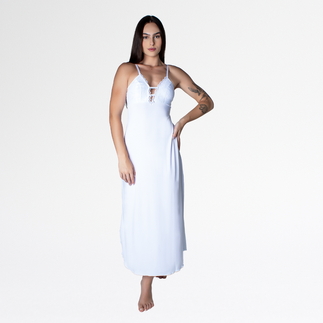 Camisola Renda Sensual Longa Conforto Elegante Feminina - Branco - Altiê Intimate