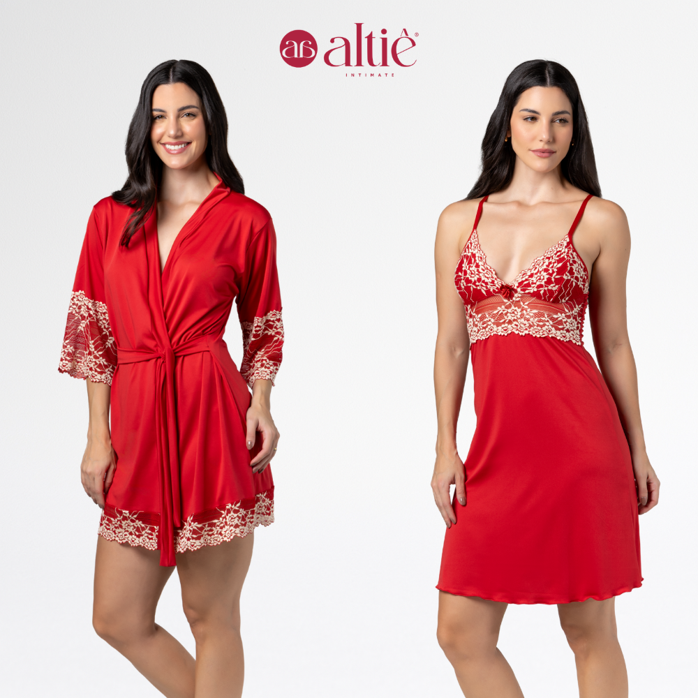Kit Camisola Curta Bicolor com Robe Luxo Feminino em Renda – Sensual e Confortável - Altiê Intimate