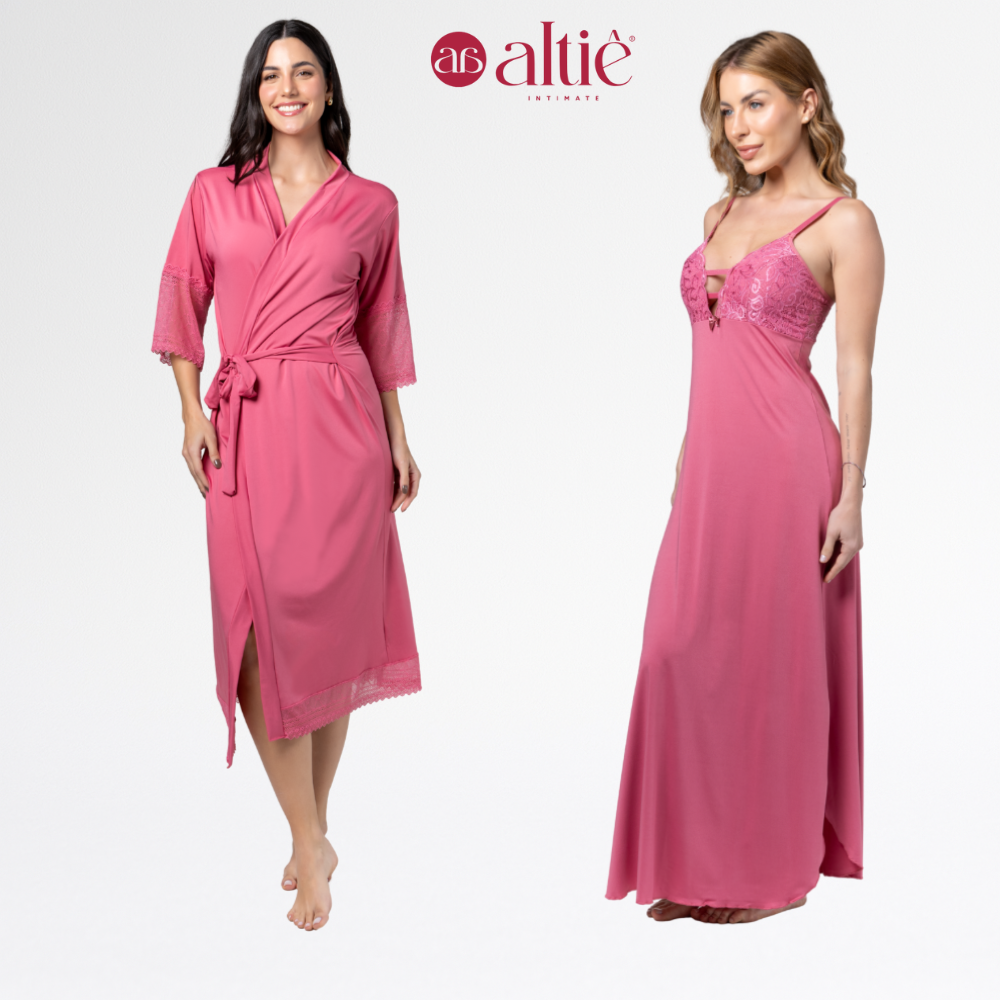 Kit Serenity Luxo – Robe Longo + Camisola Longa em Renda Feminina - Altiê Intimate