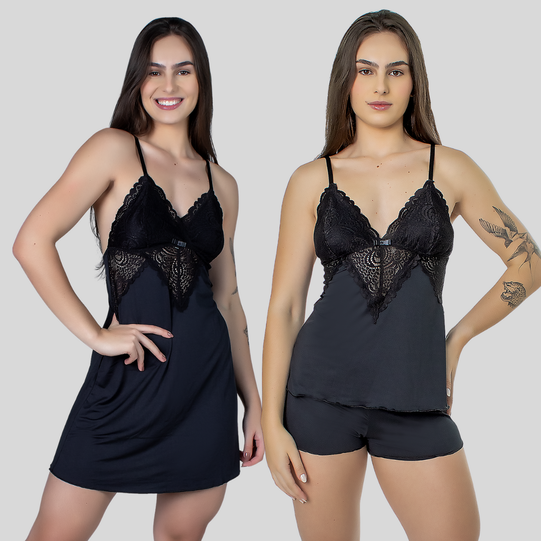 Kit Camisola Short Doll Renda Conforto Sensual Feminina Noite