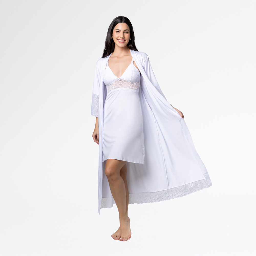 Kit Robe Noiva Roupão Camisola Amamentação Curta Maternidade - Altiê Intimate