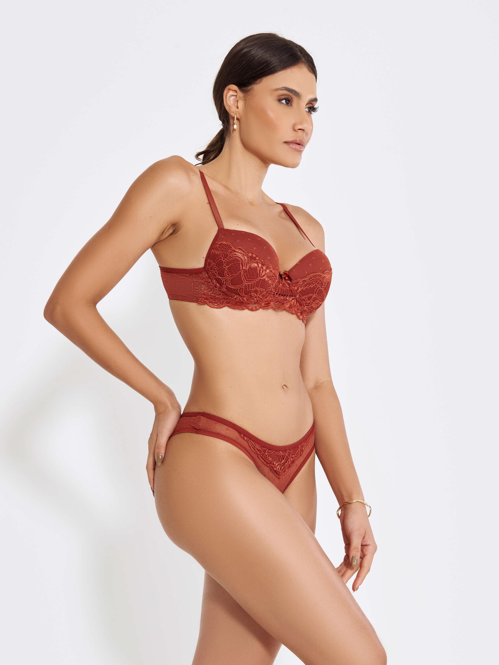 Conjunto Lingerie Sexy Calcinha Sutia Transparente Renda Poa-TELHA - Altiê Intimate