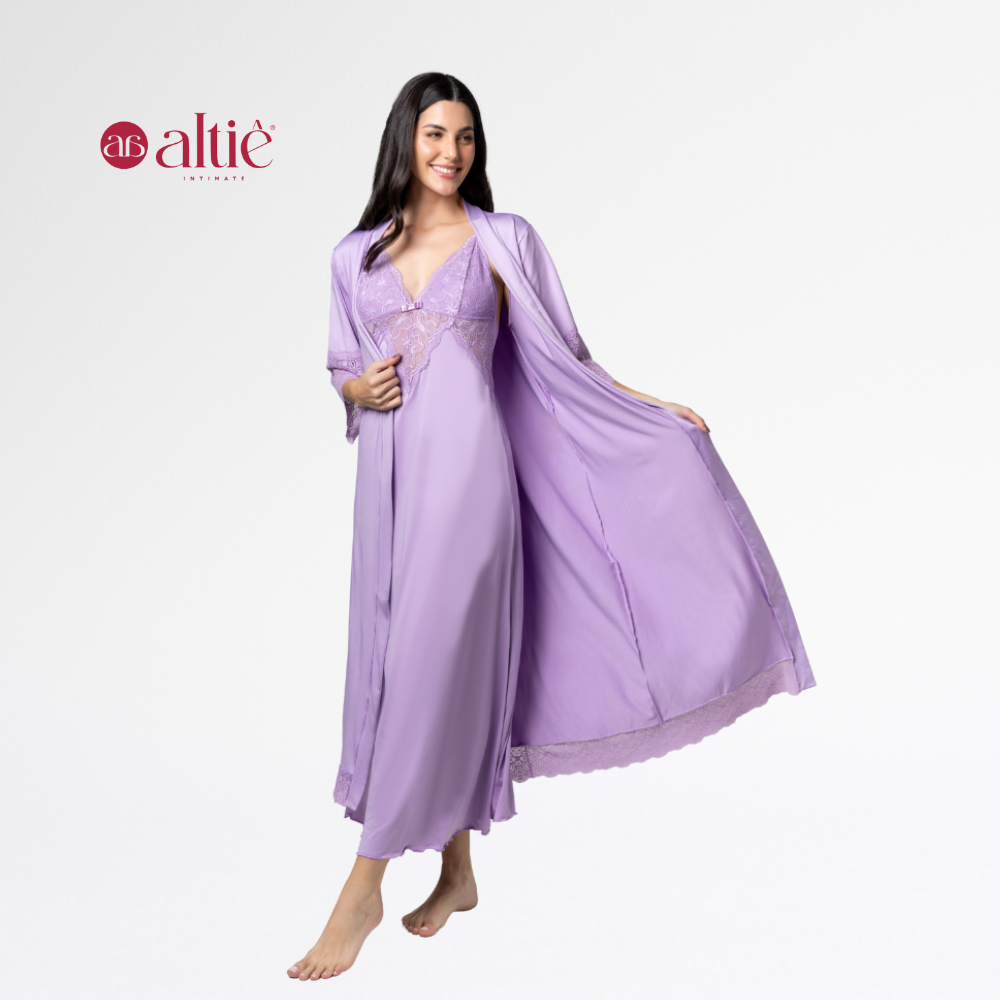Kit Camisola Longa com Robe Luxo em Renda Feminino – Sensual, Elegante e Confortável - Altiê Intimate