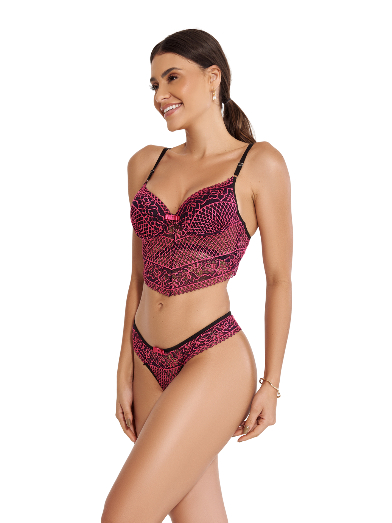 Conjunto Cropped Sexy | Renda Bicolor com Bojo - Altiê Intimate