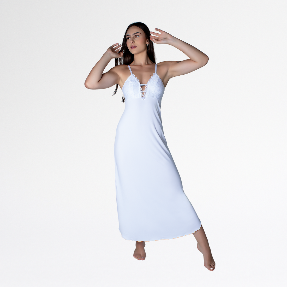 Camisola Renda Sensual Longa Conforto Elegante Feminina - Branco - Altiê Intimate